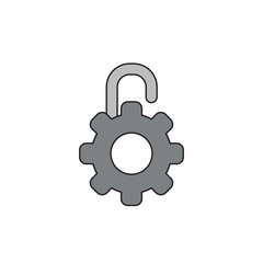 Vector icon concept of gear shaped opened padlock.