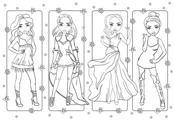 Wall Mural - Coloring Book Girls In Impressive Evening Dresses