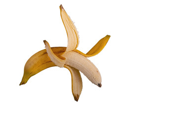 peeled ripe banana on a white background. Healthy eating concept