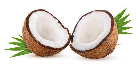 Wall Mural - two half coconut isolated on white background clipping path