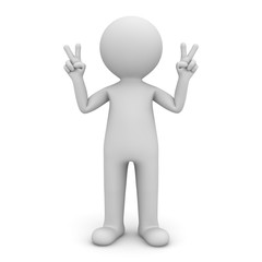 Aufkleber - 3d man standing and showing victory hands sign gesture isolated over white background with shadow 3D rendering