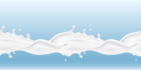 Wall Mural - milk splash seamless pattern. 3d realistic yogurt wave border. vector milky package design.