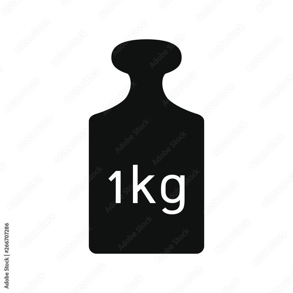 One kilogram weight icon. Weight 1 kg black metal cargo sign isolated on white background. Vector illustration - obrazy, fototapety, plakaty 