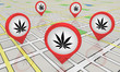 Marijuana Weed Pot Cannabis Map Pins Locations Dealer Spots 3d Illustration