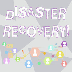 Naklejka na meble Word writing text Disaster Recovery. Business photo showcasing helping showing affected by a serious damaging event Online Chat Head Icons with Avatar and Connecting Lines for Networking Idea