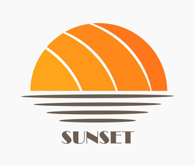 Wall Mural - Sun and sea sunset icon.