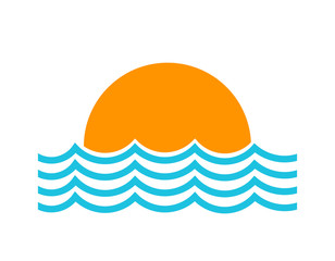 Wall Mural - Sun setting and sea waves symbol icon.