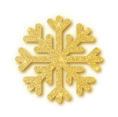 Wall Mural - shine golden snowflake covered with glitter on transparent background. christmas decoration with shi