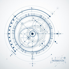 Wall Mural - Engineering technology vector wallpaper made with circles and lines. Technical drawing abstract background.