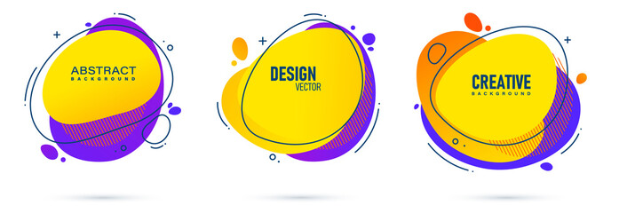 Wall Mural - abstract liquid shape. fluid design. isolated gradient waves with geometric lines, dots. vector illu