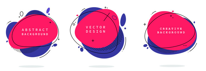 Wall Mural - set of modern abstract vector banners. flat geometric shapes of different colors with black outline 
