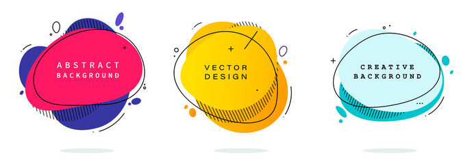set of modern abstract vector banners. flat geometric shapes of different colors with black outline 