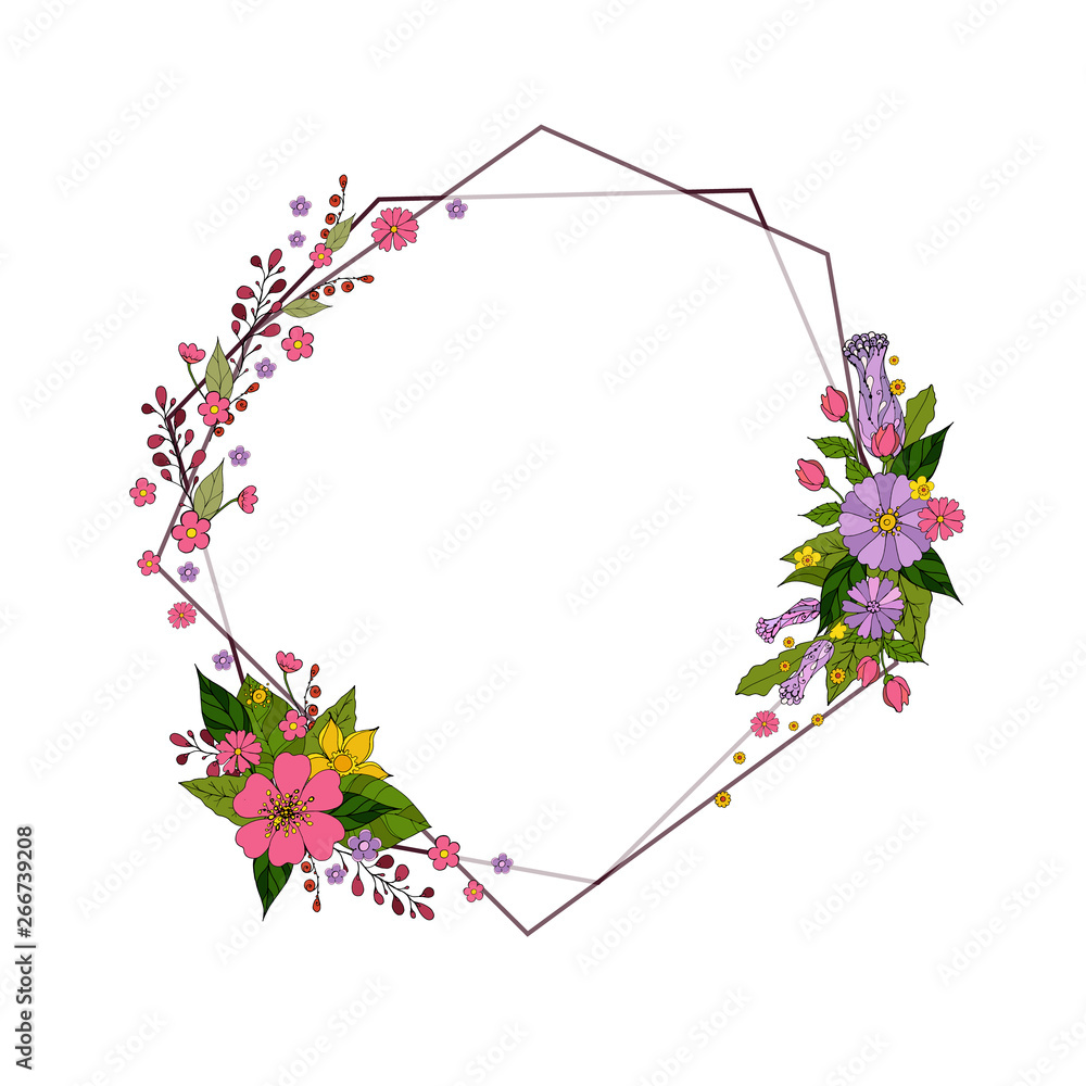 Geometric flowers frame. Vector flowers set. Beautiful wreath. Elegant ...