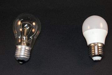 Electric incandescent lamp on a black background.