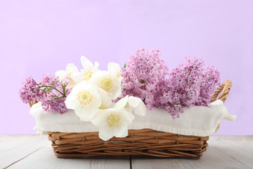 Canvas Print -  purple lilac and white anemone flowers