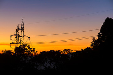 high voltage post.High-voltage tower sky background