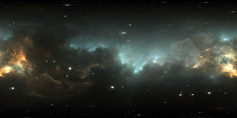 Wall Mural - 360 degree space background with nebula and stars, equirectangular projection, environment map. hdri