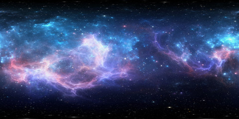 Wall Mural - 360 degree space background with nebula and stars, equirectangular projection, environment map. hdri