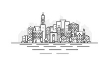 Israel, Jaffa In Tel Aviv City Architecture Line Skyline Illustration. Linear Vector Cityscape With Famous Landmarks, City Sights, Design Icons. Landscape With Editable Strokes.