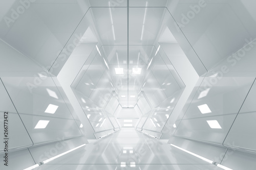 Dekoracja na wymiar  korytarz-statku-kosmicznego-streszczenie-szesciokat-futurystyczny-tunel-ze-swiatlem-przyszle-tlo-wnetrza