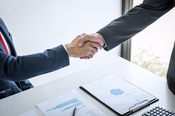 Aufkleber - Meeting and greeting concept, Two confident Business handshake and business people after discussing good deal of Trading contract and new projects for both companies, success, partnership, co worker