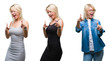 © Krakenimages.com - Collage of beautiful blonde woman over isolated background pointing fingers to camera with happy and funny face. Good energy and vibes.