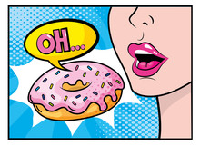 Woman Eating Donut With Oh Pop Art Message