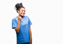 Young Braided Hair African American Girl Professional Nurse Over Isolated Background Doing Happy Thumbs Up Gesture With Hand. Approving Expression Looking At The Camera With Showing Success.
