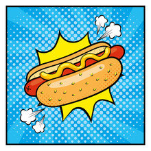 Hot Dog With Sauces And Pop Art Style