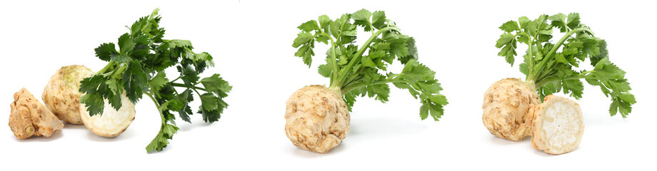 Wall Mural - celery root with leaf isolated on white background. Celery isolated on white. Healthy food