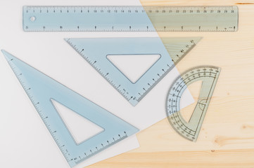 Ruler Combo Set. Ruler, Protractor, Triangle, Top View, Close Upoffice,