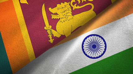 Sticker - Sri Lanka and India two flags textile cloth, fabric texture