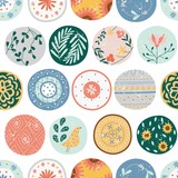Kitchen seamless pattern of circles or ceramic plates flat cartoon style
