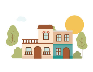 Wall Mural - neighborhood houses in landscape isolated icon