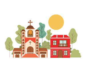 Sticker - neighborhood houses in landscape isolated icon