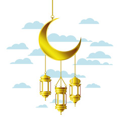 Wall Mural - ramadan kareem lantern and moon hanging