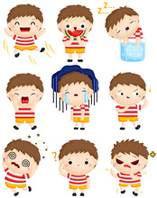 A Vector Set Of Cute Little Boy Expressing Many Emotions With His Faces