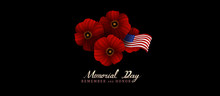 Memorial Day Remember And Honor Background,united States Flag, With Respect Honor And Gratitude Posters, Modern Design With Red Poppies Vector Illustration