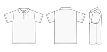 Polo Shirt (golf Shirt) Template Illustration ( Front/ Back/ Side ) / White. No Pockets.