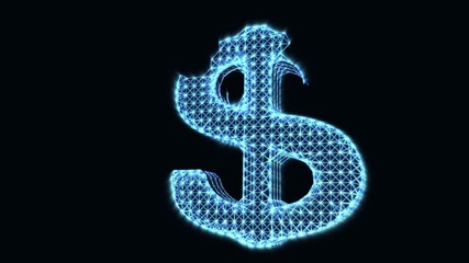 Wall Mural - The appearance of the sign of the American dollar. Digital internet money icon. Animation of abstract idea. Glowing symbol on a dark background.