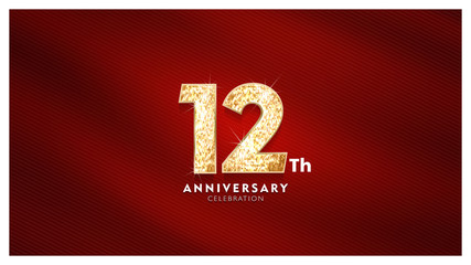 Wall Mural - 12th Anniversary celebration - Golden numbers with red fabric background	