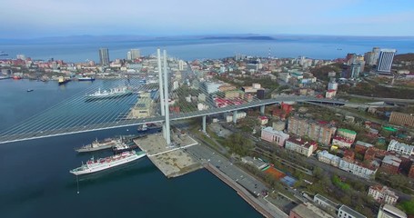 Canvas Print - Aerial view of the urban landscape overlooking the Russian bridge.