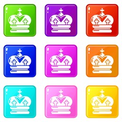 Wall Mural - Crown icons set 9 color collection isolated on white for any design