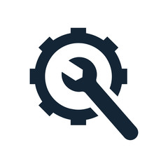 Poster - wrench with gear, wrench with hand , service tool , work  tool icon 