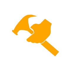 Sticker - hammer with hand , hammer with gear , service tool , work tool icon 