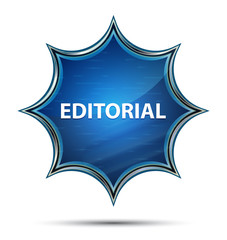 Editorial magical glassy sunburst blue button
