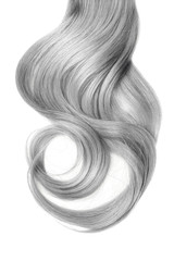 Wall Mural - Long wavy gray hair isolated on white background. Ponytail