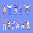 © Oksana_Latysheva - Group of male and female cartoon characters having fun. Happy friends. Flat colorful vector illustration in modern flat style.