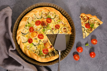 vegetable quiche with zucchini, tomato and goat cheese