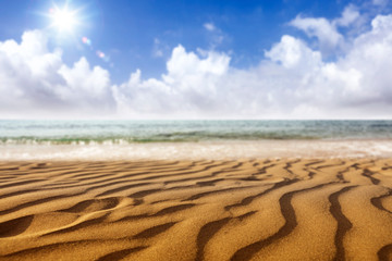 Summer photo of beach with sea and sunny summer day 